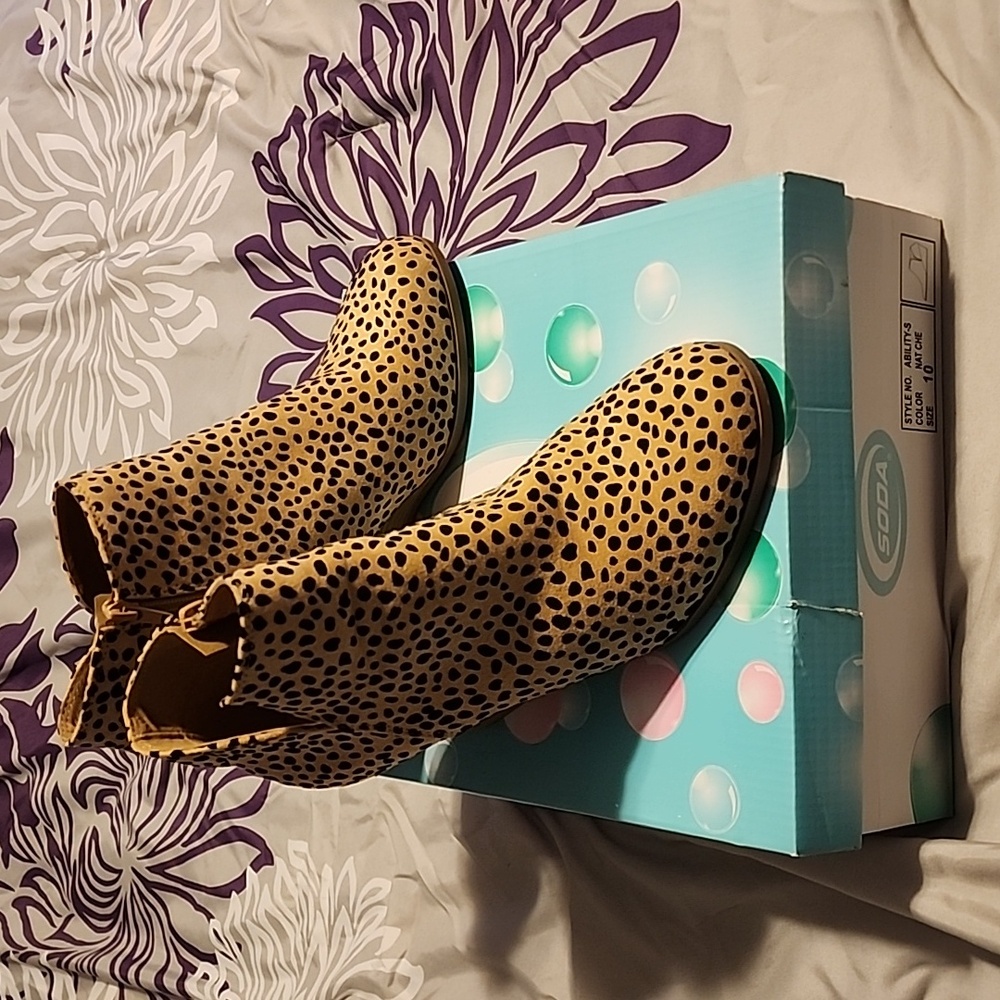Leopard wedge booties